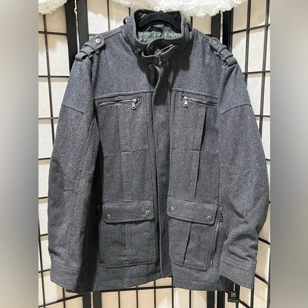 INC International Concepts Gray Military WOOL BLEND PEACOAT, JACKET MEN SIZE XXL